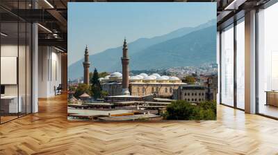 Bursa ,Turkey September 17 2022 : Bursa Grand Mosque or Ulu Cami is the largest mosque in Bursa , It was built by the Ottoman Sultan Bayezid I. between 1396 and 1400 Wall mural