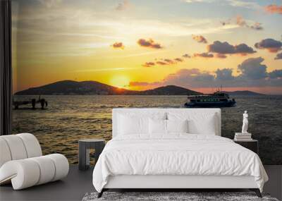 sunset over the adalar, prince islands and sea, istanbul Wall mural