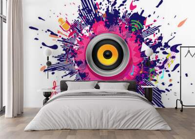 abstract music concept. digital equalizer, speaker, musical notes illustration vector background	
 Wall mural