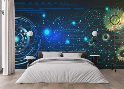 Technology from the past to the future.. Gear wheel illustration technology concept. Abstract gear digital drawing color background	
 Wall mural