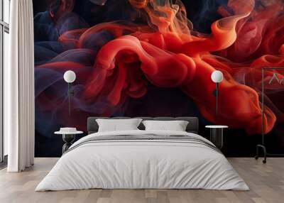 Red and dark brown smoke on a black background, in creative abstraction style Wall mural