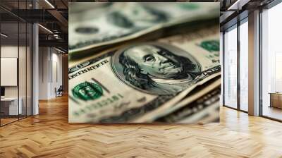 close up photo of financial options art us dollars and coins Wall mural