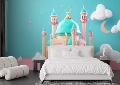 simple lowpolly cute 3d of eid al adha mubarak background Wall mural