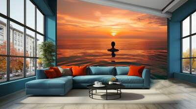 A person enjoying a sunset view from a luxurious infinity pool. Wall mural