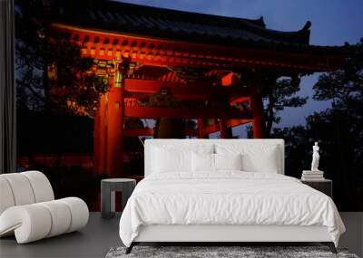 Three-story pagoda at Kiyomizu-dera Temple at night in Kyoto prefecture, Japan - 日本 京都 清水寺 鐘楼 夜景 Wall mural