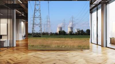 Centrale nucléaire du Bugey - Ville de Saint Vulbas - Département de l'Ain - France - Vue avec les pylônes haute tension en premier plan Wall mural