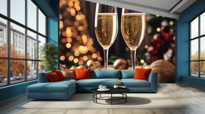 Champagne glasses for Christmas  Wall mural