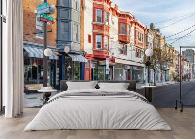 Looking south on Philadelphia's famous and historic Fabric Row at 4th Street and Fitzwater Street Wall mural