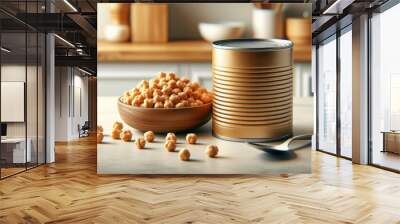 a can and a bowl  of chickpeas  on the table Wall mural