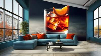 A Negroni is made with equal parts gin, sweet vermouth, and Campari, and is typically served over ice in a short Wall mural