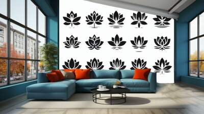 set of silhouettes of lotus flowers Wall mural