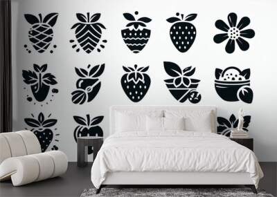 set of silhouettes of strawberry Wall mural