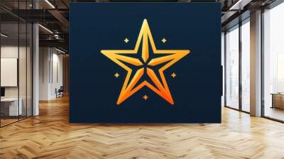 yellow illustration star on the blue wall Wall mural