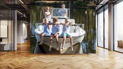 family enjoying a summer day on a boat Wall mural