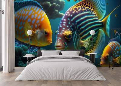 Fishs in tropical sea - generated by Generative AI Wall mural