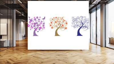 beautiful vector tree designs in different seasons  Wall mural