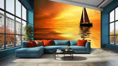 sailing and sunset Wall mural