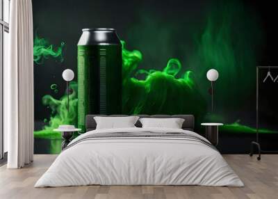 green drink can beverage template , smoky background Wall mural