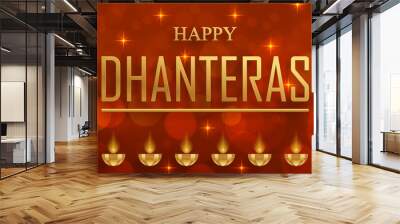 Happy Dhanteras festival card with oriental elements and Diya lamp for the Indian religious festival of lights Wall mural