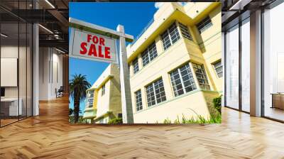 For Sale Sign with art deco condominium apartment building South Beach Miami Florida Wall mural