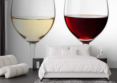 Two red cabernet pinot malbec merlot and white chardonnay sauvignon blanc wine glasses isolated on whiten background for use alone or as a design element Wall mural