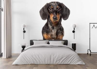 Sitting dachshund looking at the camera, isolated on white Wall mural