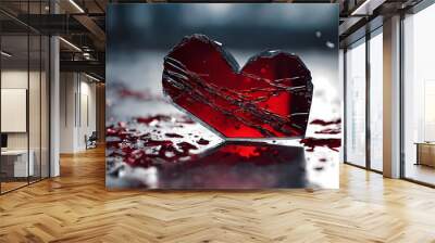 melancholia in mother’s day, bad relationship, gloom romance, broken crystal heart of valentine’s day, sadness in valentine’s day Wall mural