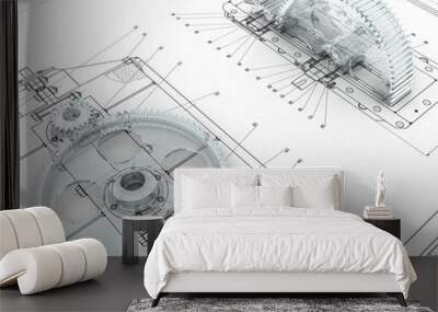 mechanical sketch with gears Wall mural