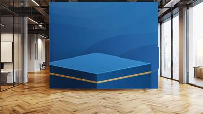 Round podium stage with nice and creative symbols  blue and gold paper cut style on color background for cosmetics brand design and advertising   Wall mural