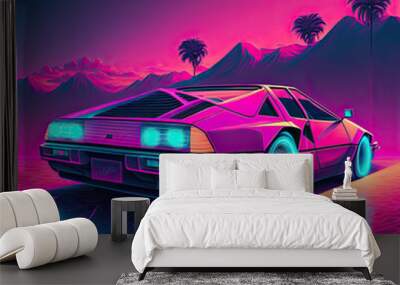 Vaporwave Delorian Car -AI Generated Wall mural