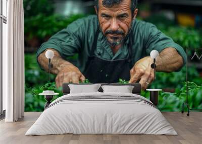 chef cook cutting fresh green herbs.  Wall mural