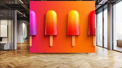 Colourful ice cream popsicle set. Illustration of fresh summer ice cream on a colourful background.  Wall mural