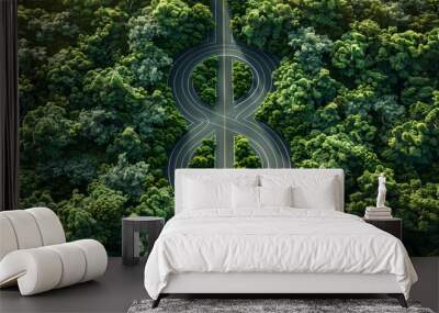 Create road in the shape of number 8, sceneic background, arial view. Wall mural