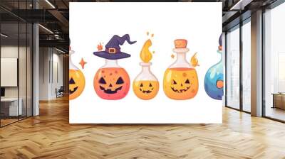 illustration of halloween potions flat vector, isolated in pure white background Wall mural