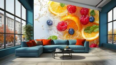 multi vitamin fruit splash isolated on white Wall mural