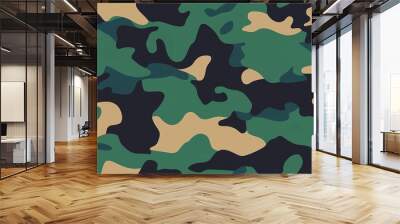 simple camouflage pattern vector in dark green, simplified flat camo patterns, and camo textures Wall mural