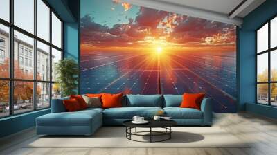 Solar energy building panel future electric engineer technology ecology sunset nature station sky light work.  Wall mural