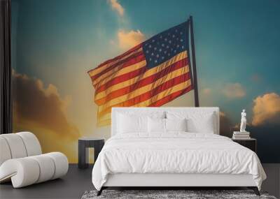 USA flag American blowing in the wind Wall mural