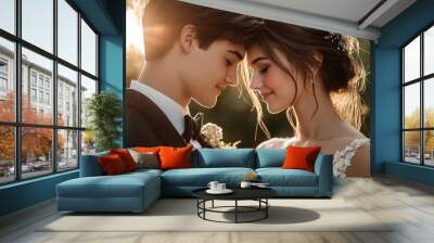 young couple getting married Wall mural