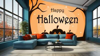 orange background halloween day greeting design. pumpkin ghost design. Wall mural