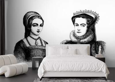 2 queens - reines - 16th century Wall mural