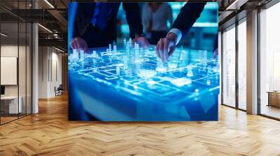 Interactive urban planning with a futuristic holographic cityscape and advanced technology. Wall mural