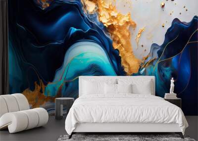 abstract fluid art painting with alcohol ink, wave concept, marble texture, liquid design illustration with gold paths, wallpaper background with luxury decoration elements Wall mural