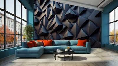 futuristic, high tech, dark background, a group of blue squares, illustration with grey material Wall mural