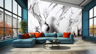 marble white gray background abstrac, a group of vases sit on a table, illustration with flowerpot plant Wall mural