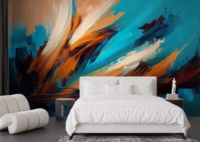 wide artwork, abstract paint strokes, a painting of a mountain, illustration with art paint Wall mural