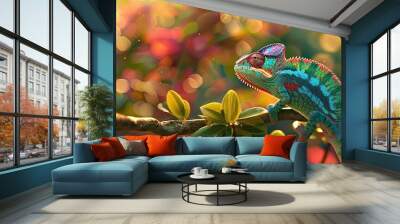 beautiful chameleon in nature. Selective focus. Wall mural