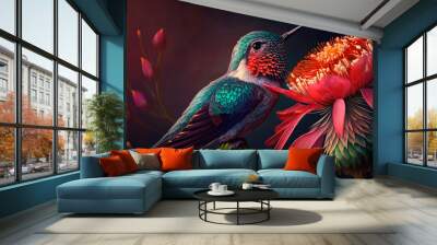 bird hummingbird in nature. Generative AI, Wall mural