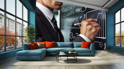 Close-up of a financial advisor's hand drawing a wealth management strategy on a digital whiteboard, Wall mural