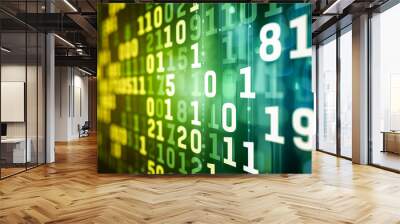 A green and white image of binary numbers Wall mural